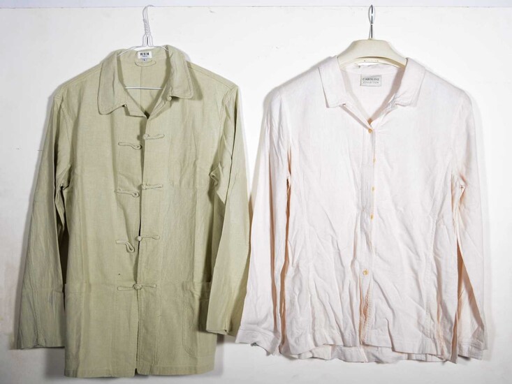 Formal and casual cream blouses and jackets.