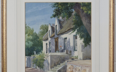 Francis C. Hiley - Woman outside a Cottage, watercolour, signed, 33cm x 25cm, within a gilt frame, t