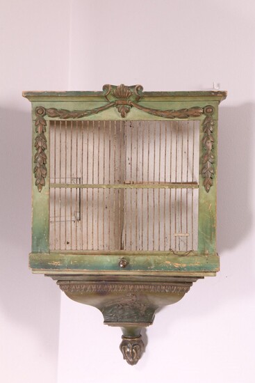 Frankrijk, groen gelakt houten hoek vogelkooi, Louis XVI stijl, ca....