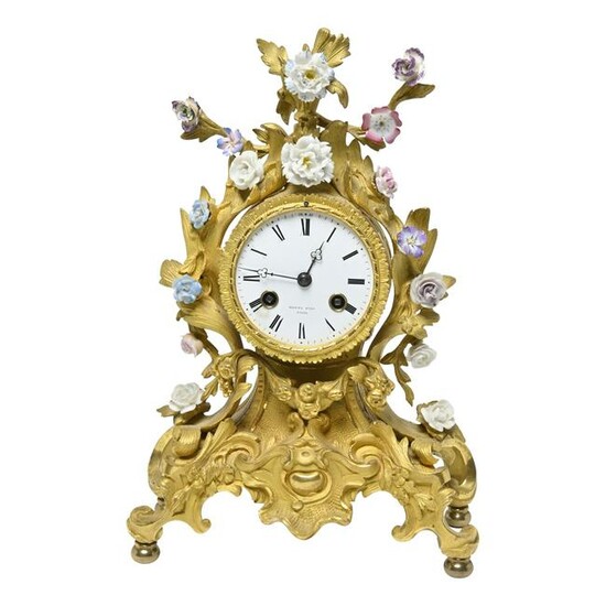 French 3rd Empire Motte Freres Ormolu Mantel Clock.