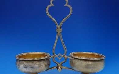 French .950 Silver Master Salt Caddy with Two Vermeil Bowls Cast Handle