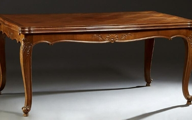 French Carved Cherry Louis XV Style Drawleaf Table