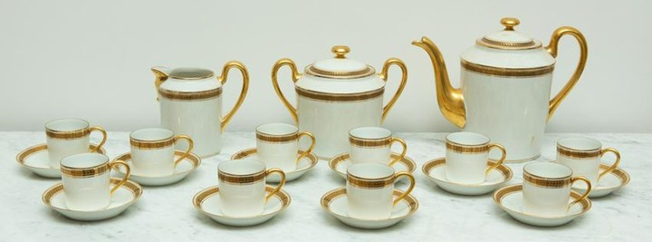 French Limoges Gold Banded Coffee Set