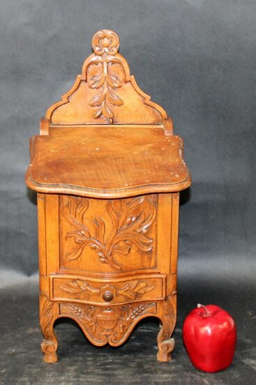 French Provincial carved walnut salt box