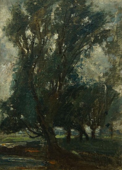 French School, early 20th century- Trees; oil on canvasboard, 28 x 19 cm.