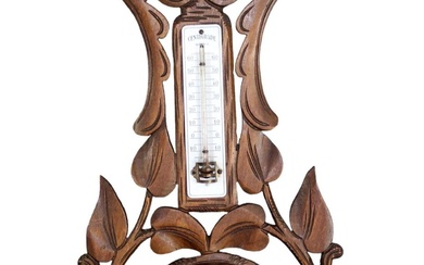 French carved walnut barometer/thermometer with carved ivy leaves