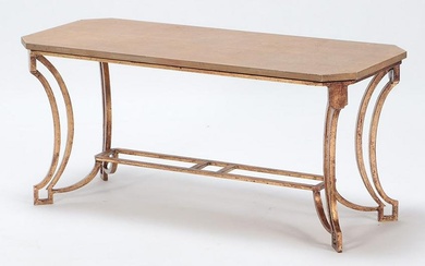 French gilt iron marble top coffee table C 1940. Ht: 18" Wd: 39.5" Dpth: 16"