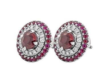 GIA Certified Ruby Diamond Halo Stud Earrings in Platinum