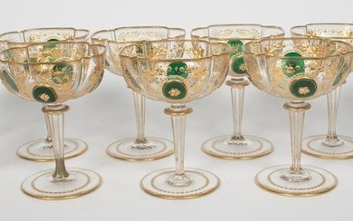 GILDED AND ETCHED CHAMPAGNE GLASSES, C. 1900, 11 PCS, H