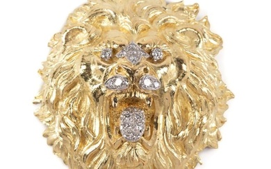 DAVID WEBB GOLD & DIAMOND LION'S HEAD PIN/PENDANT