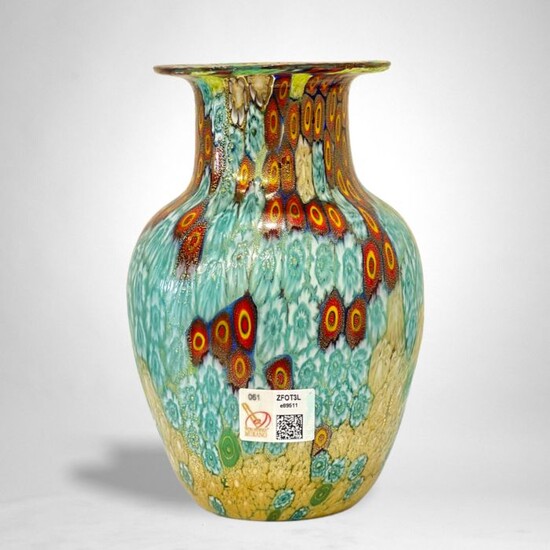 Gabriele Urban - Light blue and gold leaf millefiori vase - Glass