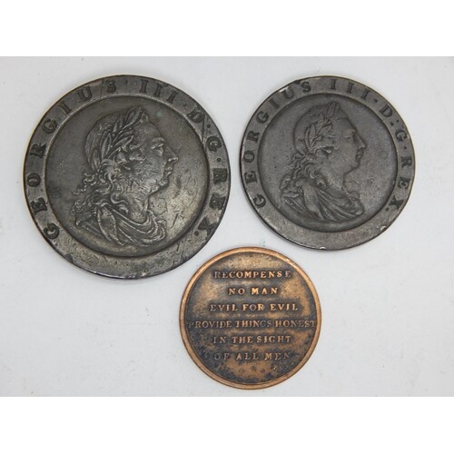 George III Cartwheel Tuppence & Penny 1797 V/F together with...