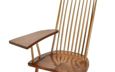 George Nakashima, (1905-1990), Lounge chair with free-form arm, mid-20th century, Walnut, 46.5" H x