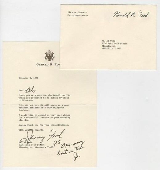 Gerald Ford Signed Letter "Thank you for the Republican