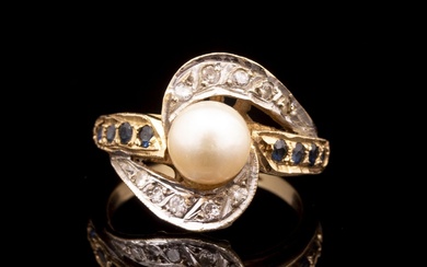 Gold, Pearl, Diamonds & Sapphires Ring