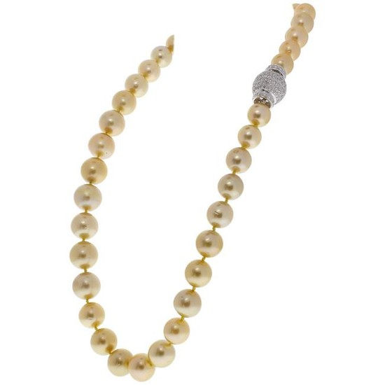 Graduated South Sea Golden Pearls and Diamond Necklace