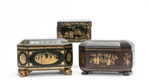 Group of 3 Chinese Export Lacquered Boxes, 19th C.