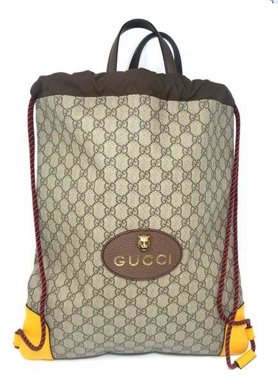 Gucci Drawstring Monogram Shoulder Sac Bag Beige