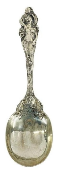 HEAVILY CAST REED & BARTON STERLING SERVING SPOON "LOVE DISARMED" 10 5/8" APPROX. 7.7 TROY