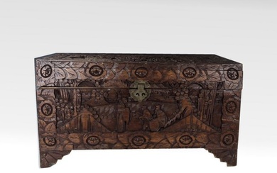 Hand Carved Chinese Camphor Wood Treasure Chest