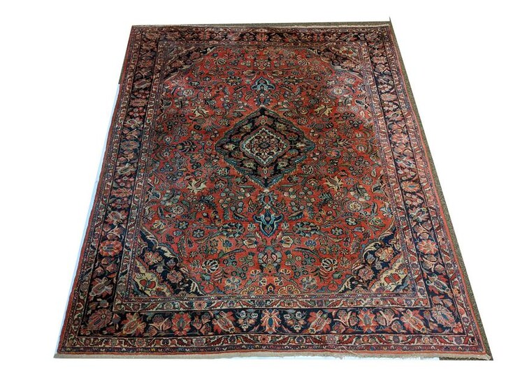 Hand-Knotted Persian Wool Room-Size Rug. Blue central