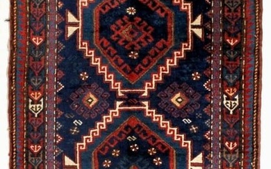 Hand Knotted Tribal Caucasian Kazak Navy Red Oriental Wool Area Rug 3'11" x 8'