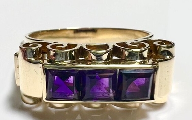 Handcrafted - 14 kt. Yellow gold - Ring - 1.50 ct Amethysts