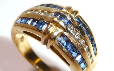 Handcrafted - Ring - 18 kt. Yellow gold Diamond (Natural) - Sapphire