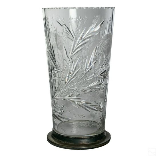 Hawkes ABP Cut Glass Crystal Sterling Silver Vase