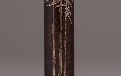 Heintz Sterling on Bronze Bamboo Leaf Overlay Vase