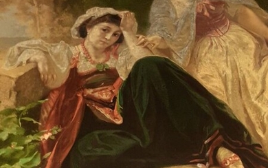 Henri-Charles-Antoine Baron (1816-1885) - sujet classique représentant deux jeunes femmes