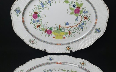 Herend - Platter (2) - Indian Basketball Multicolor - Porcelain, Two large oval plates - L 36/40cm