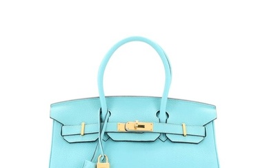 Hermes Birkin Handbag Bleu Atoll Togo with Gold Hardware 30
