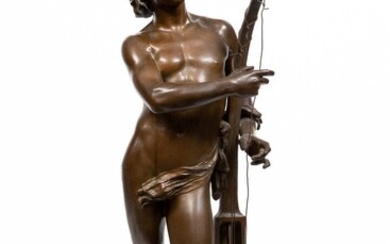 Honoré ICARD (1845-1917). David devant Saul. Sculpture en bronze à patine brune, signée sur la...