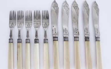 I* Twelve Victorian Silver and Ivory Handled Fish Knives...