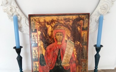 Icon - Old Russian icon "Saint Paresqueva". 19th century - Wood, Gold leaf, tempera