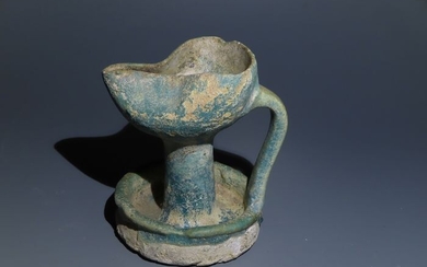 Islamic Glazed Pottery NishapurOil Lamp. 9cm H.