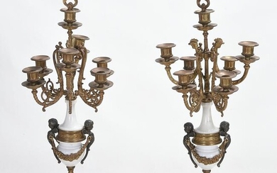 Italian Rococo Style Brass and White Marble Candelabra