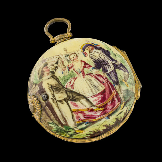 J. NEWHAM, POCKET WATCH WITH ENAMEL PAIR CASE