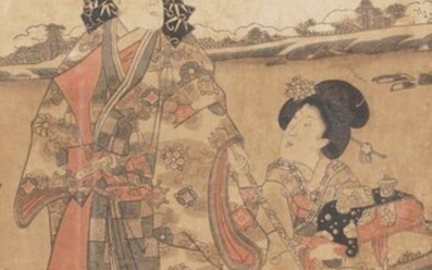 JAPON XIXème siècle Ensemble de trois estampes...