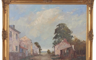 Jacques Moody Oil Painting of Town Street, Late 20th Century