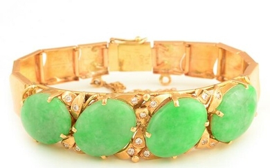 Jade, Colorless Stone, 14k Yellow Gold Bracelet.
