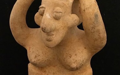 Jalisco culture - female figure carrying a large pot - Mexico - Pottery Figure