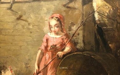 Jules Gros (XIX) - La petite paysanne aux poules