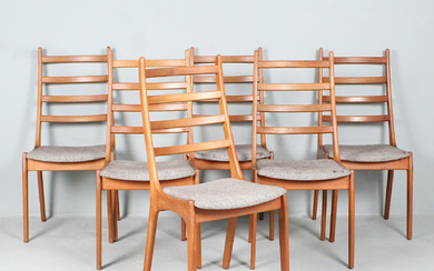 KAI KRISTIANSEN for KS MØBLER. Set chairs/dining room chairs, teak, Denmark, 1960s.