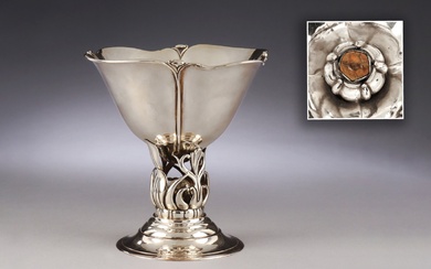 Kay Bojesen. Art nouveau centerpiece of silver with framed agate, approx. 1920