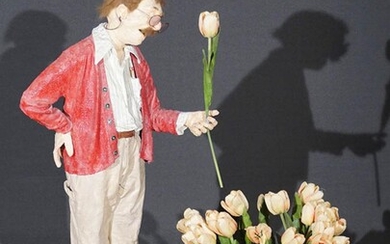Kay Ritter (American b. 1950), Tulip Vendor, Painted Papier Mache and Mixed Media Sculpture