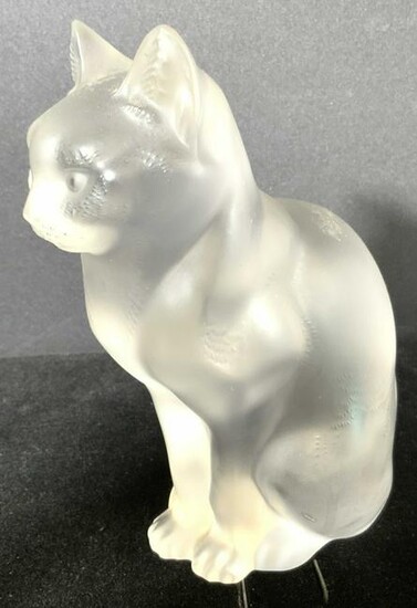 LALIQUE FRANCE Frosted Crystal Cat
