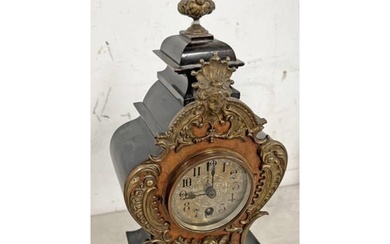 LATE 19TH OR EARLY 20TH CENTURY WALNUT MANTLE CLOCK WITH SIL...