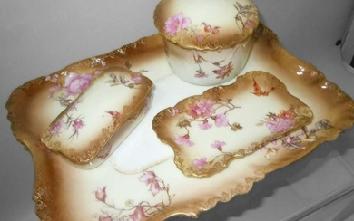LIMOGES PORCELAIN VANITY TRAY BOXES FLOWERS BUTTERFLIES
